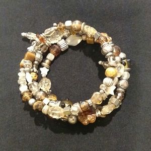 Glass and Metal Beaded memory wire Bracelet